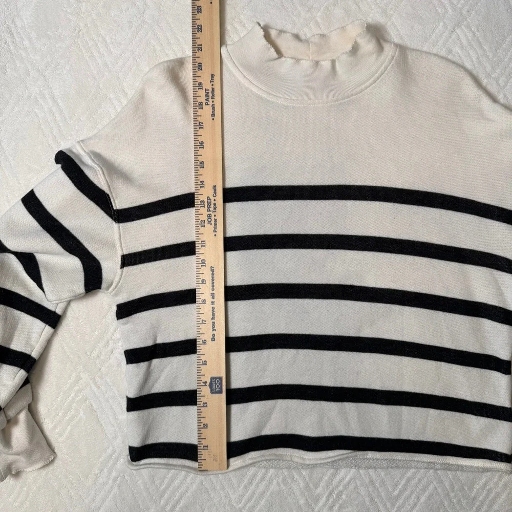 Classic Coastal J.Crew Striped Sweater M Black White Mock Neck Cotton Pullover
